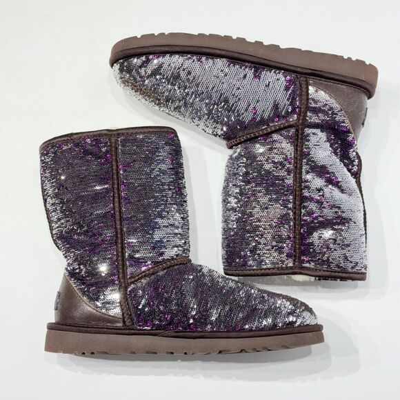 Ugg Australia Sequin Silver Purple Sparkle Winter Boot Women Size 7 Minimal Wear - Picture 6 of 11